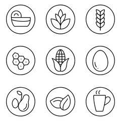 Set of Food Allergen Icons in Black and White Outline Style for Product Packaging and Information