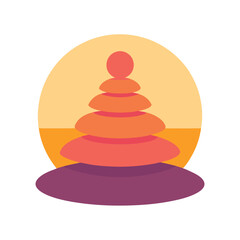 Stacked Zen Stones at Sunset Retro Glowing Background