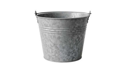 Vintage galvanized metal bucket with handle isolated on transparent background