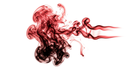 Abstract red ink cloud swirling and diffusing in water isolated on transparent background