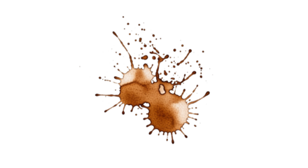 Abstract brown paint splash with droplets and streaks isolated on transparent background