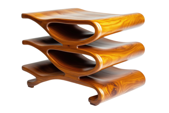 Stack of three curved wooden elements isolated on transparent background