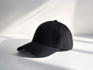 minimalist black cap on white background. modern fashion product shot