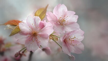 Obraz premium Delicate pink cherry blossoms in soft focus (4)