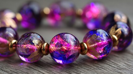 Close-up view of a beaded bracelet.
