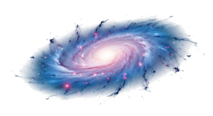 Vibrant spiral galaxy with glowing core isolated on transparent background