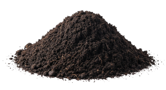 Pile of dark organic soil isolated on transparent background