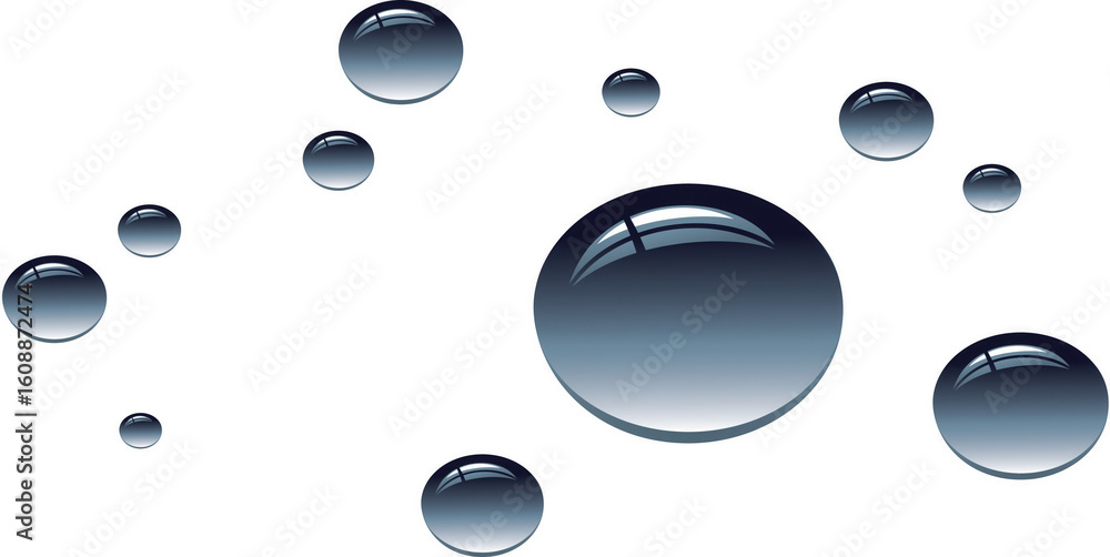 Poster close up macro shot of clear water droplets scattered across a dark surface isolated on transparent 