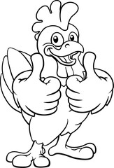 A chicken cartoon rooster cockerel bird mascot giving a thumbs up