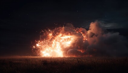 Fototapeta premium Massive explosion at night over a field