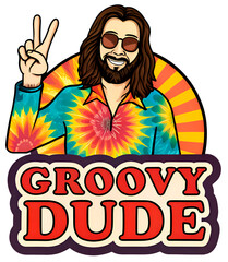 Groovy Dude Hippie Man Retro 60s. PNG, Print Sticker, Sticker.