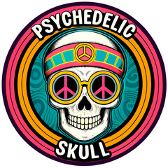 Psychedelic Skull Glasses Retro 60s. PNG, Print Sticker, Sticker.