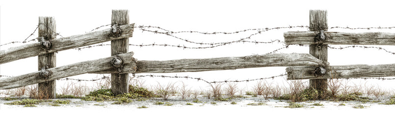 Barbed wire with concrete pillars, cut out