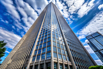 Obraz premium city tower, urban skyline, construction, modern city, building exterior, architectural detail, real estate, city life, tall office building, commercial real estate, building PNG, isolated building.