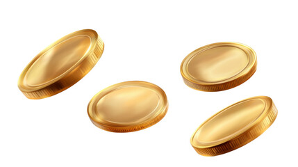 golden coins flying on white background
