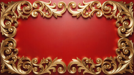 A red background with a gold ornate border forming a rectangular frame with decorative swirls