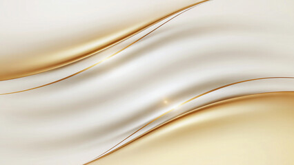 Abstract background featuring flowing white and gold fabric with elegant golden lines design