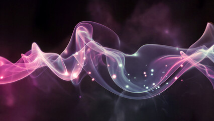 Abstract pink and purple smoke wave with sparkles on a dark background for a dreamy effect art piece