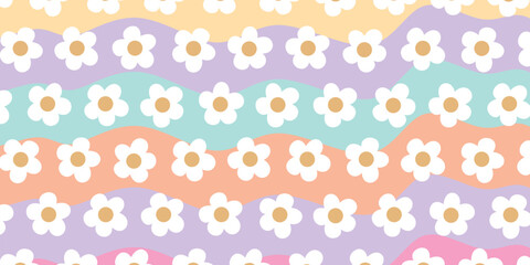 Groovy Floral Pattern Retro Floral Background Daisy Seamless Pattern Background