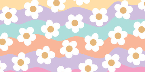 Groovy Floral Pattern Retro Floral Background Daisy Seamless Pattern Background