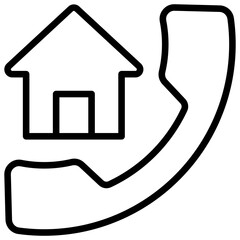 Property Contact Outline Icon Vector Design - Telephone receiver with house symbol, representing real estate contact, property hotline, or housing inquiry