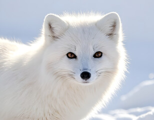 Beautiful winter fur on an arctic fox, high-resolution photo. Close-up of a white fox in the snow.