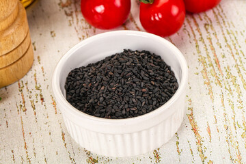 Black sesame seeds in the bowl