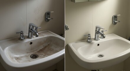Amazing before and after transformation of a dirty sink into a sparkling clean bathroom sink