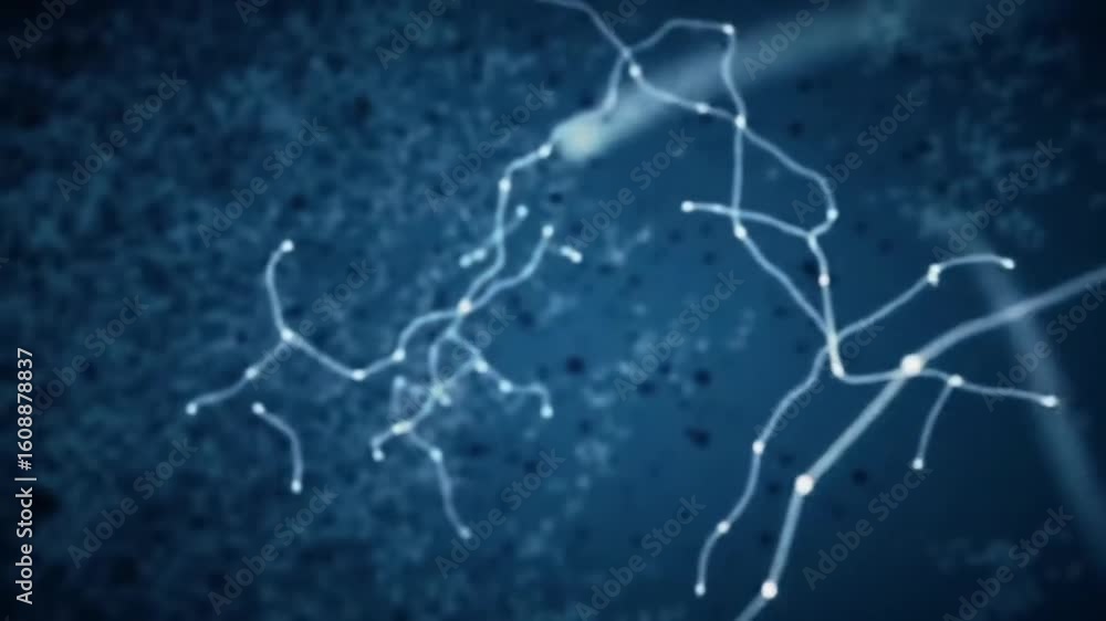 Poster abstract depiction of interconnected nodes and lines, resembling a network or neural pathways agains