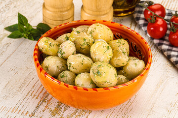 Young boiled mini potato with dill