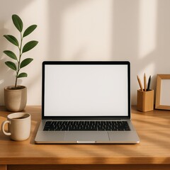 &ldquo;Modern Home Workspace with Laptop, Coffee Mug, and Natural Lighting &ndash; Minimalist Desk Scene&rdquo;