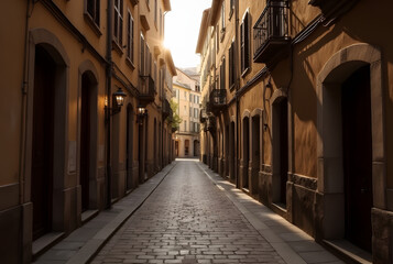 Fototapeta premium Old European Street with Cobblestones