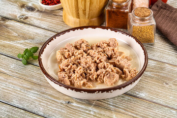 Canned tuna fish in the bowl