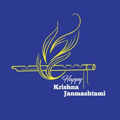 Happy Krishna Janmashtami, Greeting background for Hindu festival Krishna Janmashtami (birth of Lord Krishna). Vector illustration