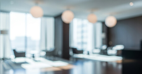 Elegant open office layout with muted tones and artistic depth of field, giving a conceptual impression of corporate space and functionality.