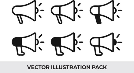 Megaphone Icon Vector Pack: Outline Style Bullhorn Illustrations for Announcements, Marketing, and Promotion Graphics