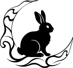 Silhouette Vector of Rabbit Sitting on the Moon – Peaceful Night Scene