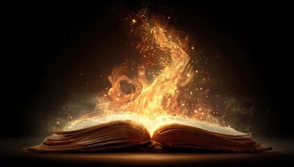 Open book engulfed in magical flames