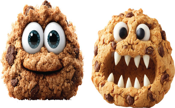 Funny cookie monster characters with big eyes and teeth  vector illustration