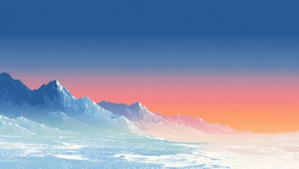 Digital landscape of snow-capped mountains at sunrise