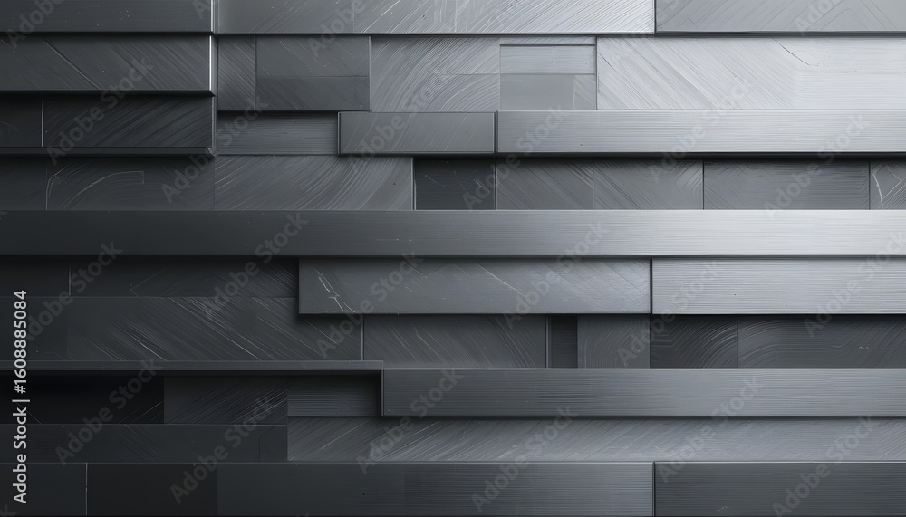 Poster abstract background featuring overlapping and layered metallic rectangles with brushed texture, crea