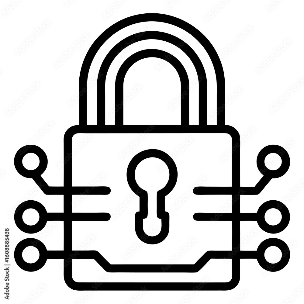 Poster digital data privacy symbol – line art icon for secure storage & access