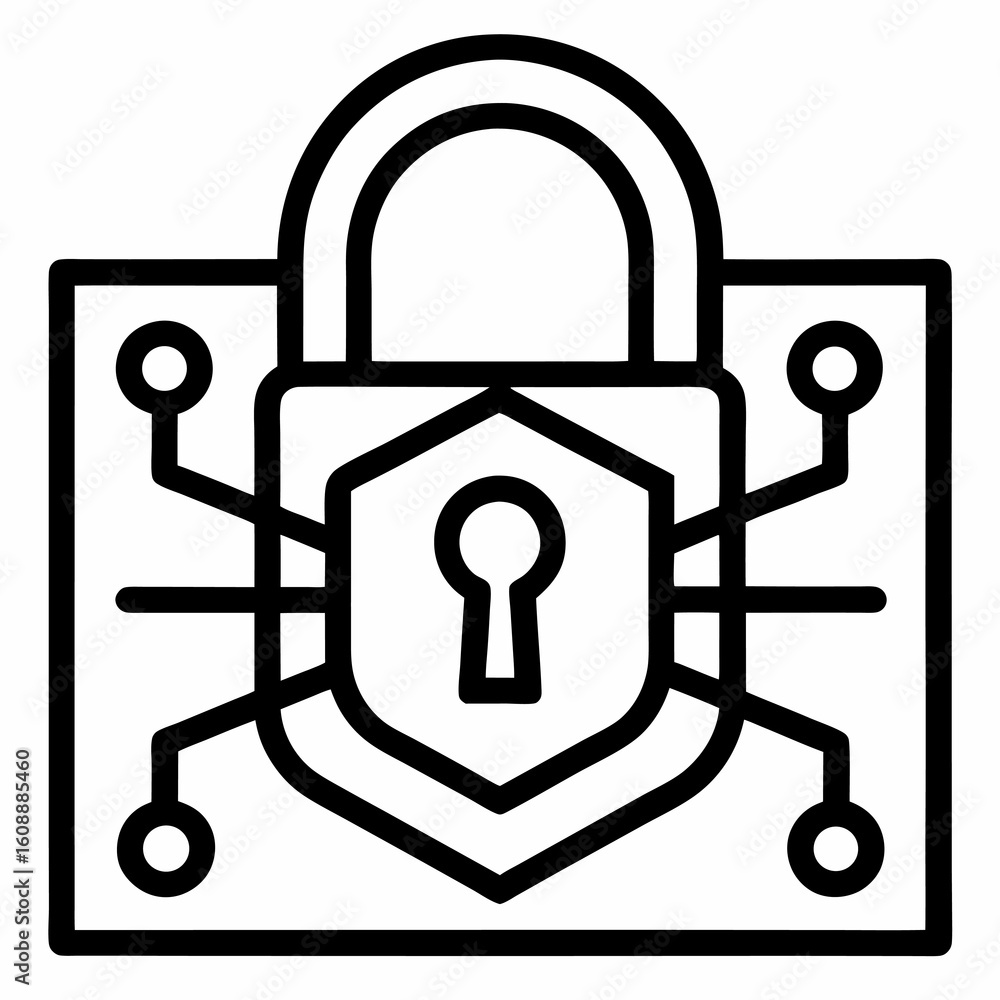 Poster digital encryption key icon – line art for secure communication & protection