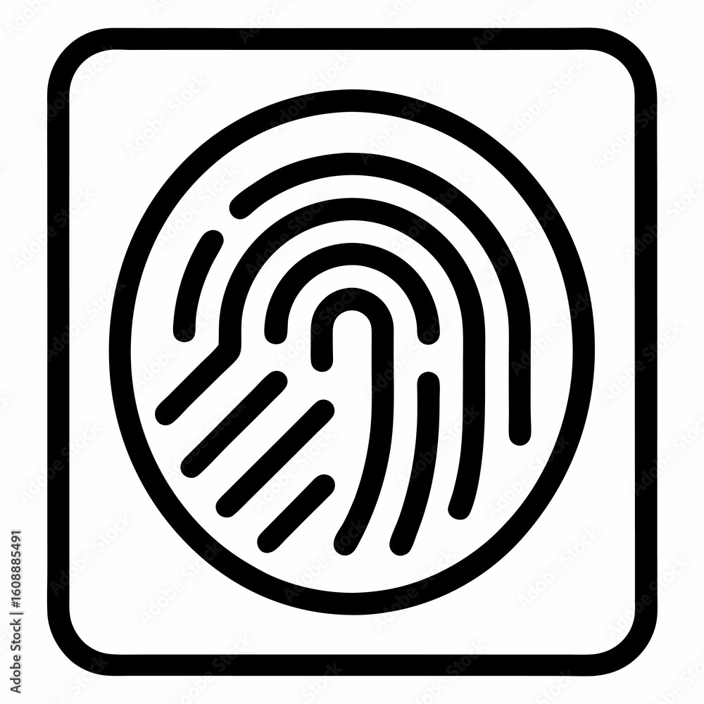 Poster fingerprint scan outline icon – black vector for biometric security