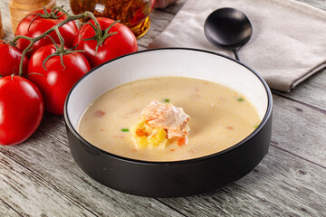 Salmon white soup with salmon