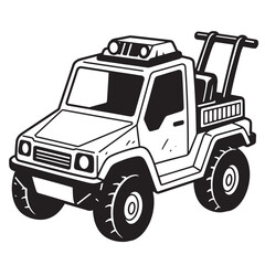 Illustration of a cartoon tow truck with black and white outline for design purposes