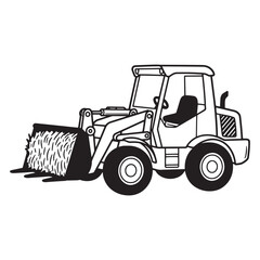 Naklejka premium Vector illustration of a black and white front end loader for construction and agriculture