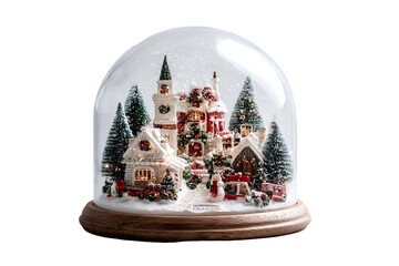 Festive christmas village snow globe isolated on transparent background