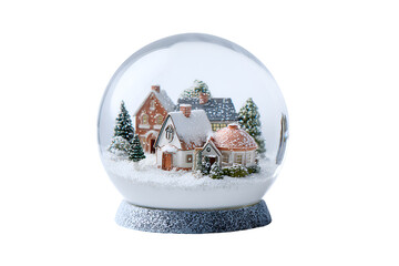 Festive winter village snow globe isolated on transparent background