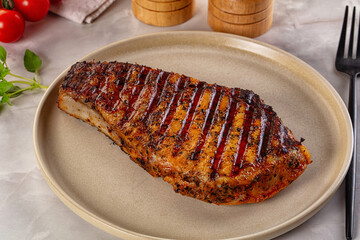 Grilled pork steak with bone